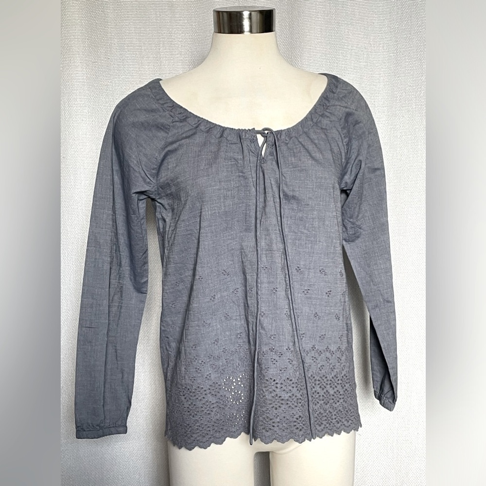 J Crew chambray top with eyelet lace